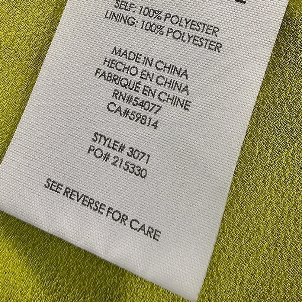 CAbi Shirt Womens Large Chartreuse Yellow Neon Tank Blouse Reign Ruffle 3071